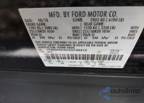 2018 Ford Explorer Xlt z USA, uszkodzony, nr VIN 1FM5K8D84JGC60212